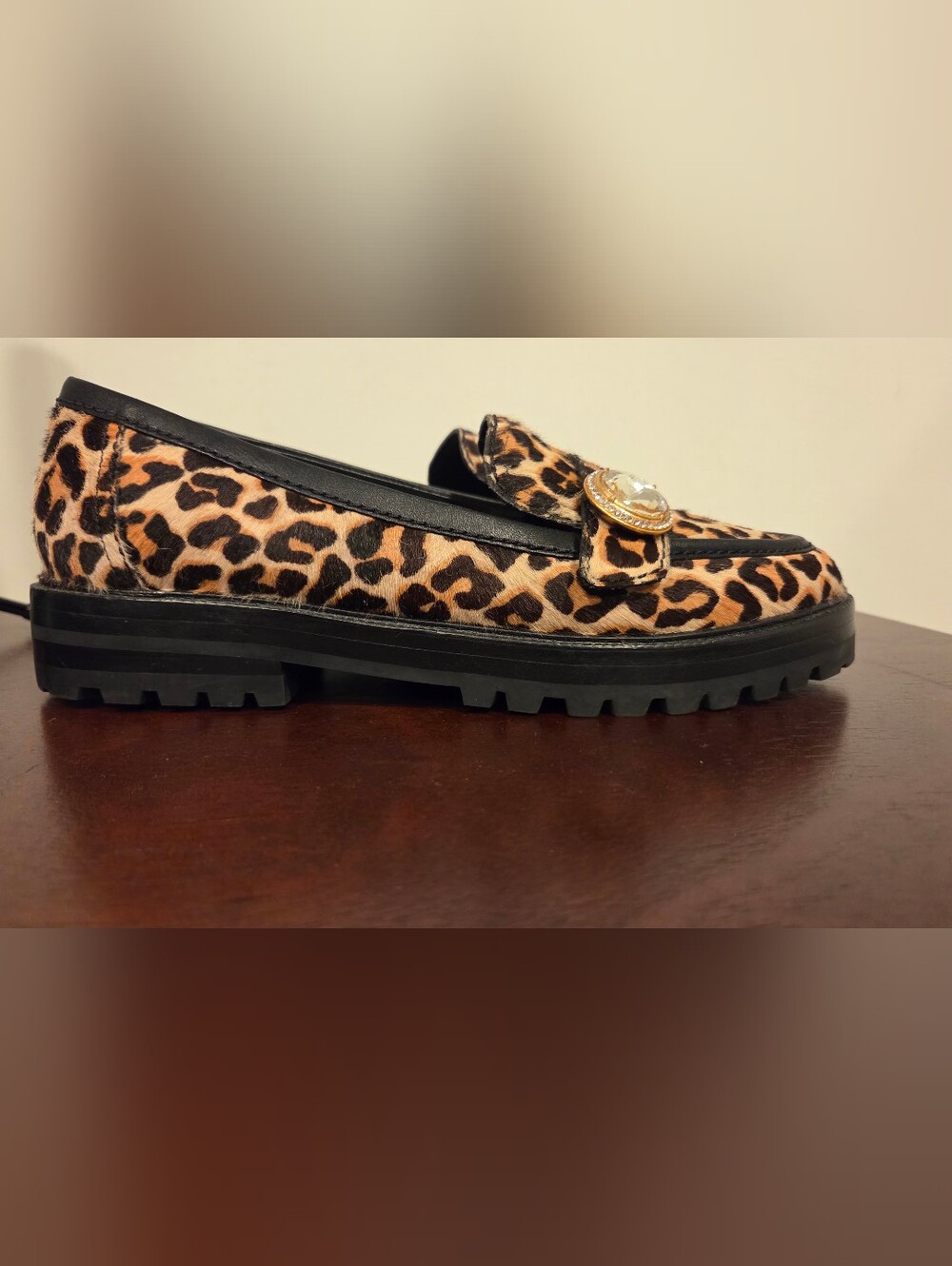 kate spade Leopard Print Jeweled Penny Loafers - Brown/Black,Size 6.5B - Picture 4 of 14